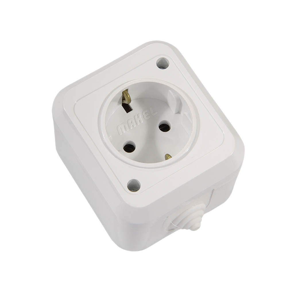 Makel Sıva Üstü Nemliyer Topraklı Priz Beyaz IP44