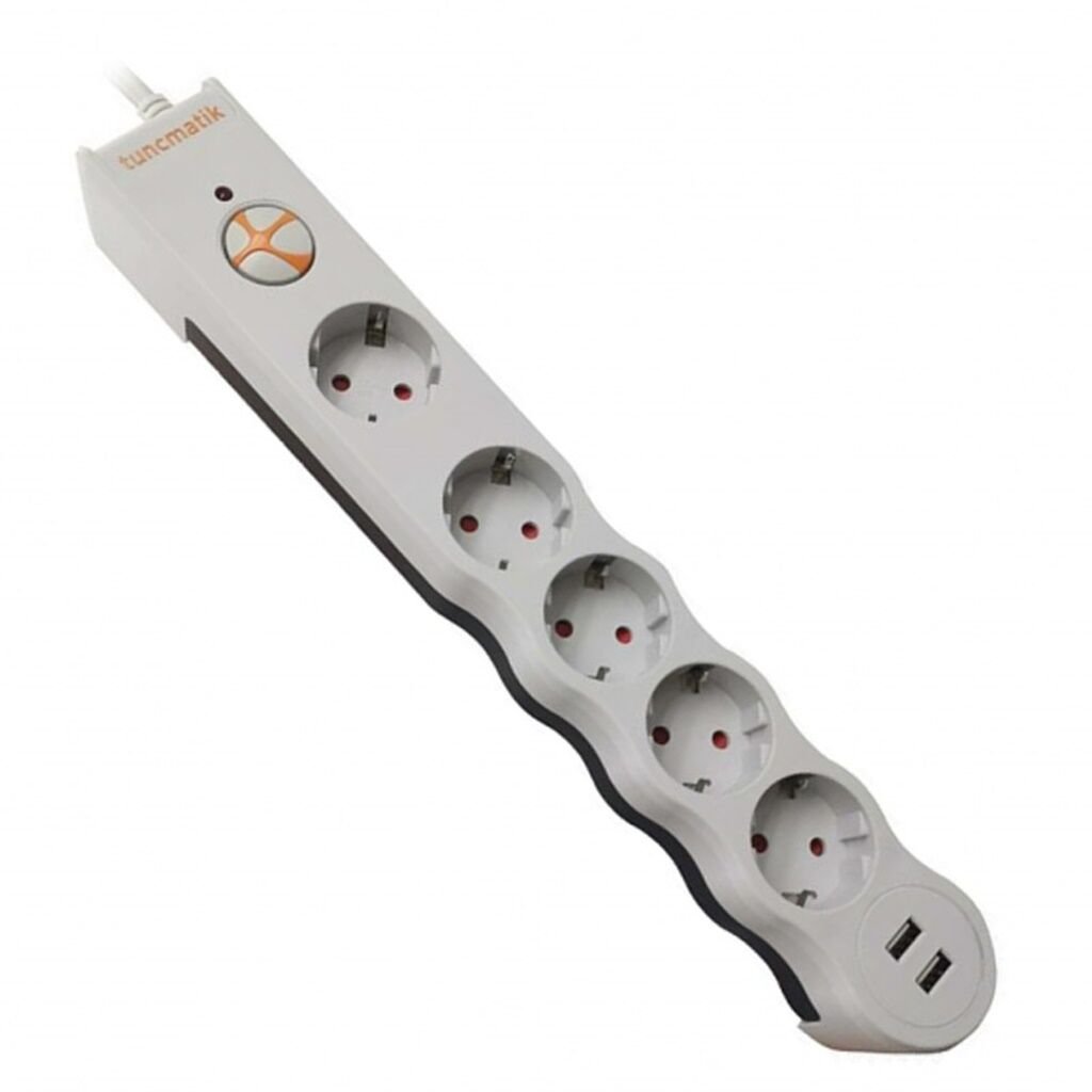 Tunçmatik Powersurge 5li 2XUSB Girişli Akım Korumalı Priz Beyaz TSK5015