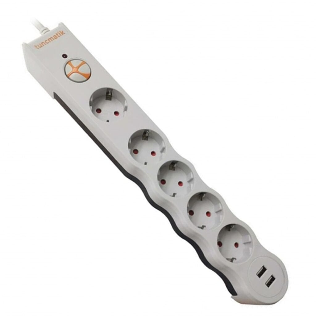Tunçmatik Powersurge 5li 2XUSB Girişli Akım Korumalı Priz Beyaz TSK5015