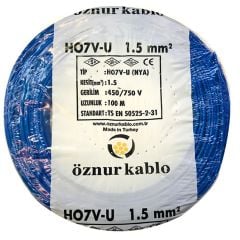 Öznur 1,5 MM Nya Kablo Mavi 450/750V ''H07V-U'' (100 Metre)