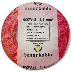 Öznur 1,5 MM Nya Kablo Kırmızı 450/750V ''H07V-U'' (100 Metre)