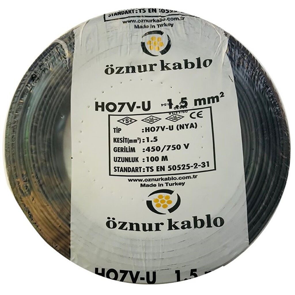 Öznur 1,5 MM Nya Kablo Siyah 450/750V ''H07V-U'' (100 Metre)