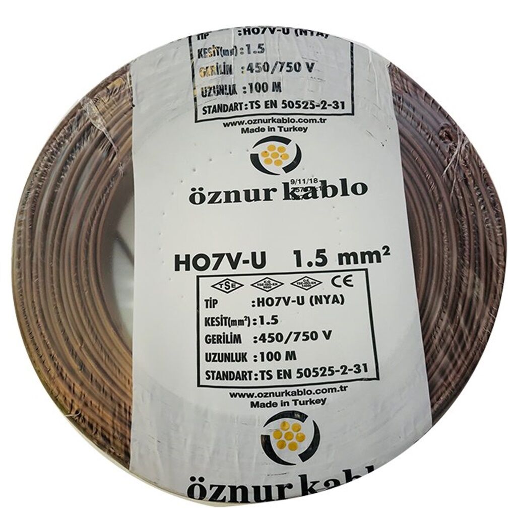 Öznur 1,5 MM Nya Kablo Kahverengi 450/750V ''H07V-U'' (100 Metre)