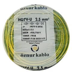 Öznur 2,5 MM Nya Kablo Sarı-Yeşil 450/750V ''H07V-U'' (100 Metre)