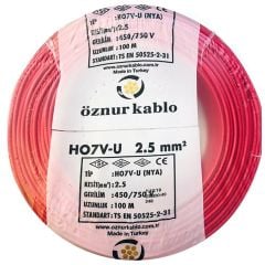 Öznur 2,5 MM Nya Kablo Kırmızı 450/750V ''H07V-U'' (100 Metre)