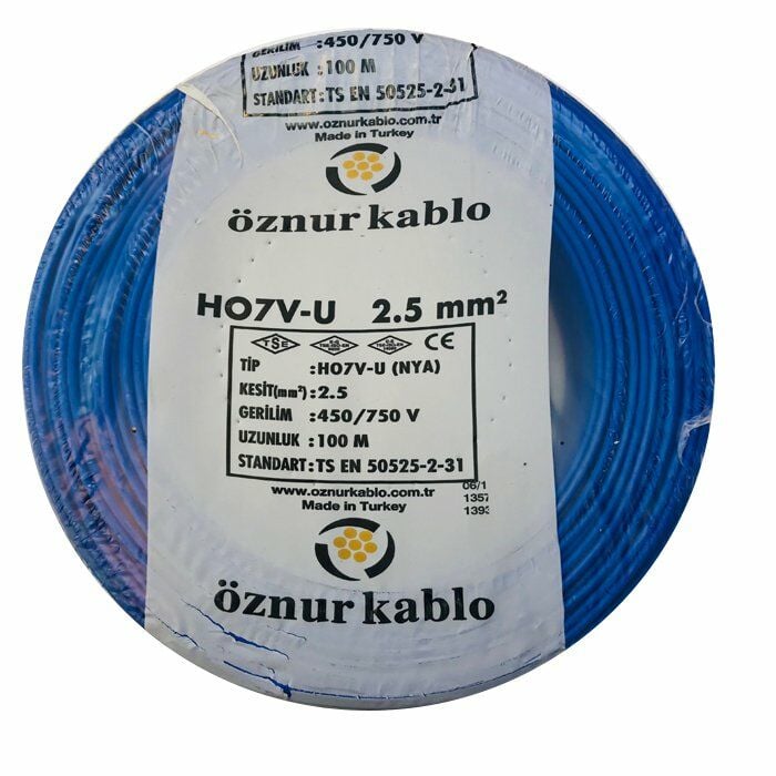 Öznur 2,5 MM Nya Kablo Mavi 450/750V ''H07V-U'' (100 Metre)
