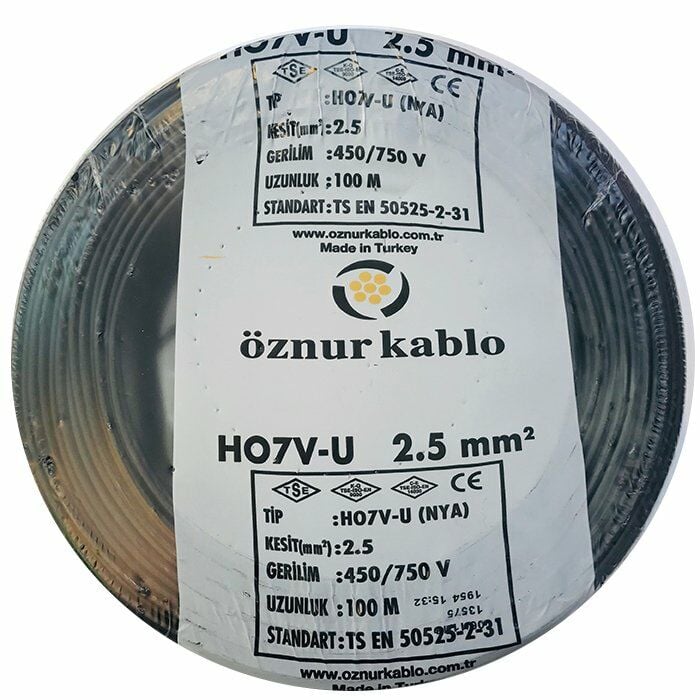 Öznur 2,5 MM Nya Kablo Siyah 450/750V ''H07V-U'' (100 Metre)