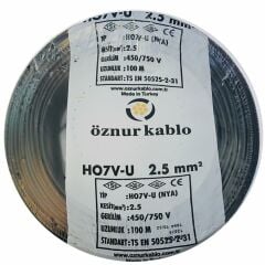 Öznur 2,5 MM Nya Kablo Siyah 450/750V ''H07V-U'' (100 Metre)