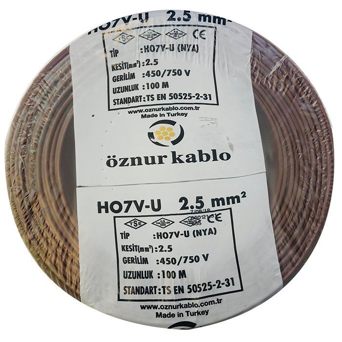 Öznur 2,5 MM Nya Kablo Kahverengi 450/750V ''H07V-U'' (100 Metre)