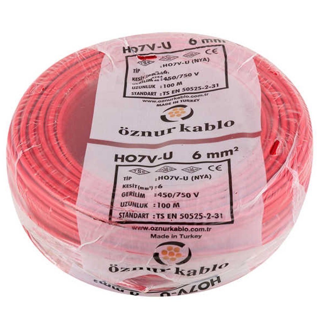 Öznur  6 MM Nya Kablo Kırmızı 450/750V ''H07V-U'' (100 Metre)