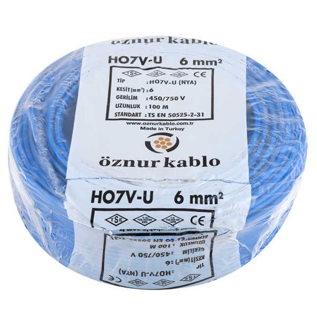 Öznur 6 MM Nya Kablo Mavi 450/750V ''H07V-U'' (100 Metre)