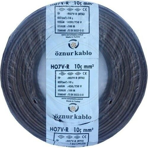 Öznur 10 MM Nya Kablo Siyah 450/750V ''H07V-R NYAÇ (100 Metre)