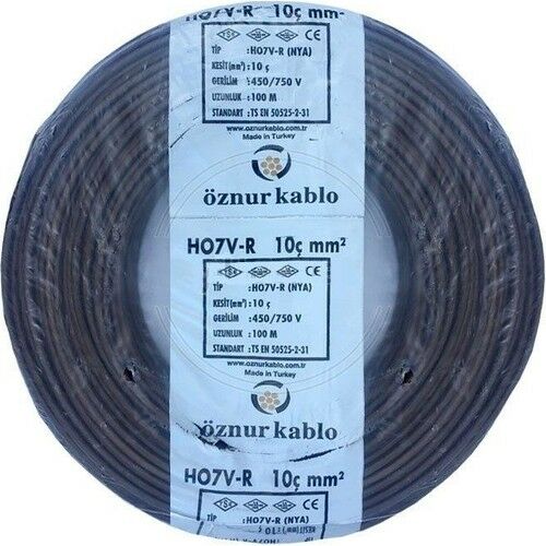 Öznur 10 MM Nya Kablo Siyah 450/750V ''H07V-R NYAÇ (100 Metre)