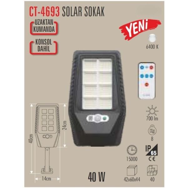 Cata CT-4693 40W Solar Sokak Armatürü